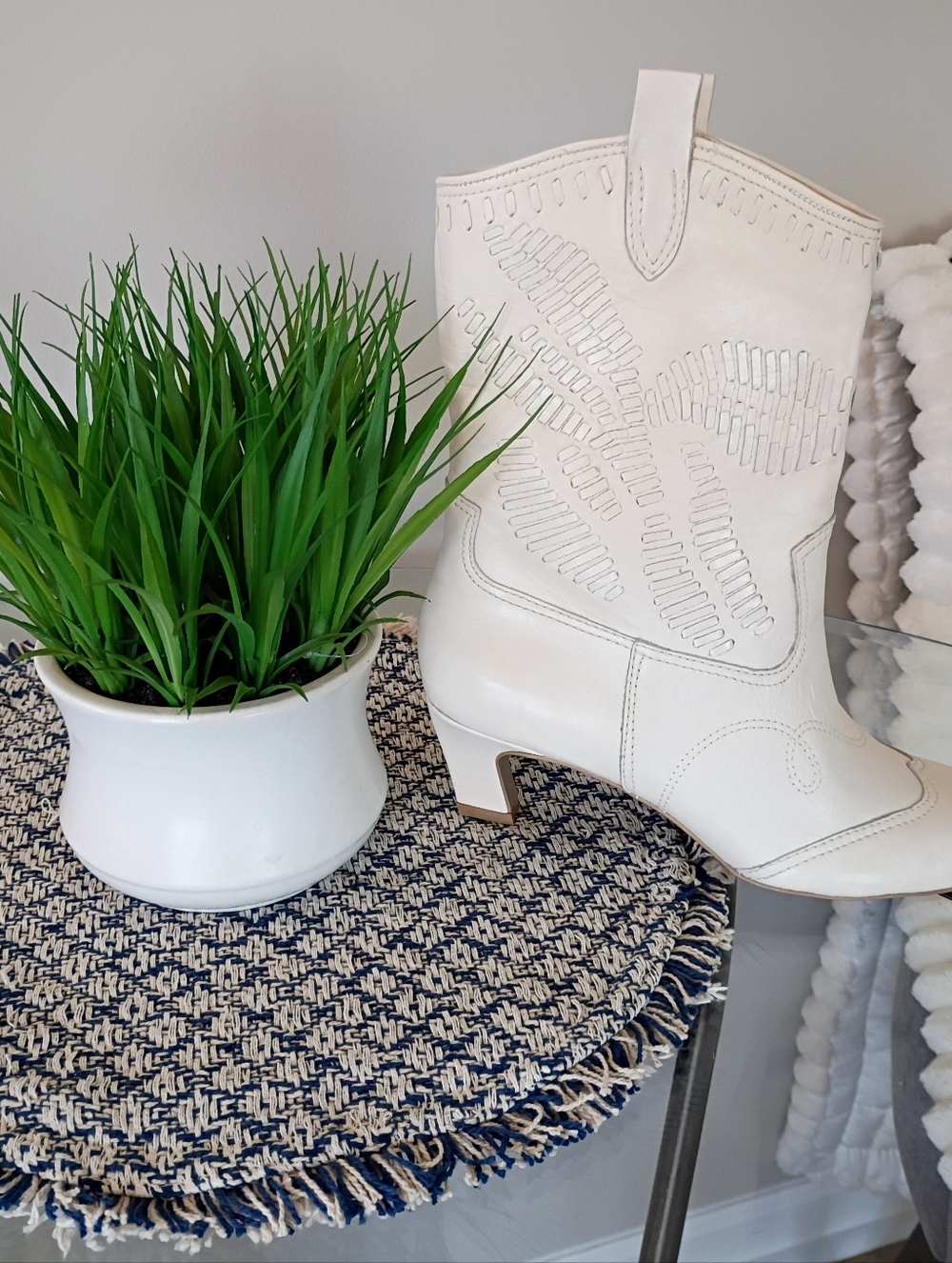 Dolce Vita White Leather Western Heeled Boot